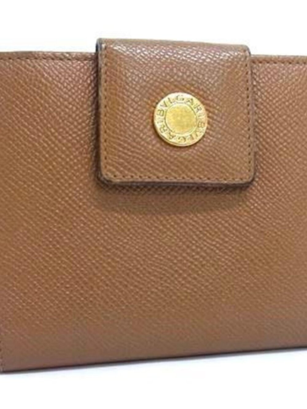 Bvlgari Tan Pebble Leather Wallet Snap Closure Card Holder Made In Italy